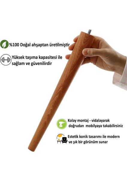 3 Adet Ahşap Ayak 35 cm Açık Meşe M8 Civatalı Bağlantı Aparatlı Mobilya Tabure Sehpa Masa Destek Ayağı modelleri