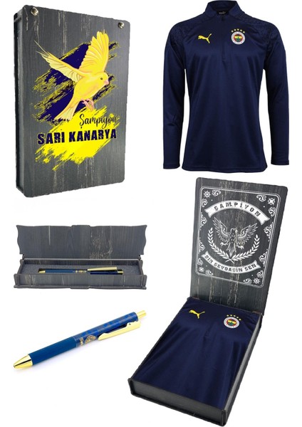 Orijinal 23/24 A Takım Hoca Yarım Fermuar Lacivert Çocuk Sweat + Kalem Set Ahşap Kutulu