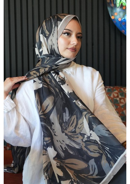 Zambak Çiçek Desen Siyah Soft Pamuk Şal fiyatları