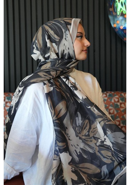 Zambak Çiçek Desen Siyah Soft Pamuk Şal modelleri