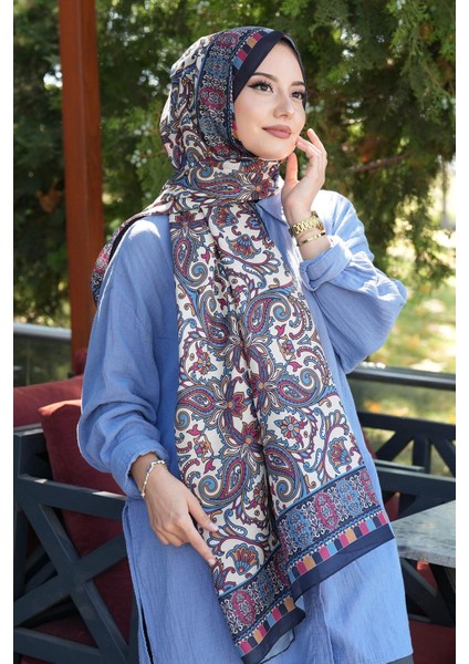Etnik Desen Lacivert Soft Pamuk Şal fiyatları