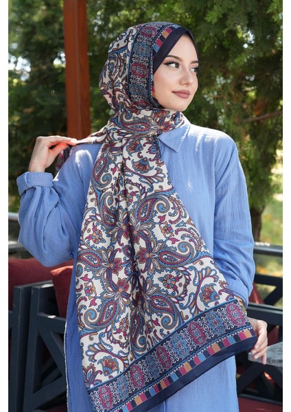 Etnik Desen Lacivert Soft Pamuk Şal modelleri