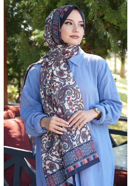 Etnik Desen Lacivert Soft Pamuk Şal fırsatları