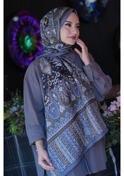 Karma Motif Desen Füme Soft Pamuk Şal