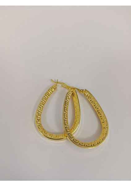 Kadın 925 Ayar Gümüş-Halka Küpe-Gold Kaplama-Damla Şekli-Aksesuar