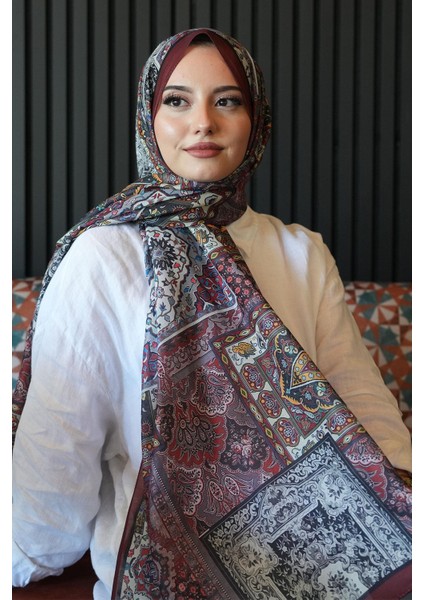 Etnik Desen Bordo Soft Pamuk Şal