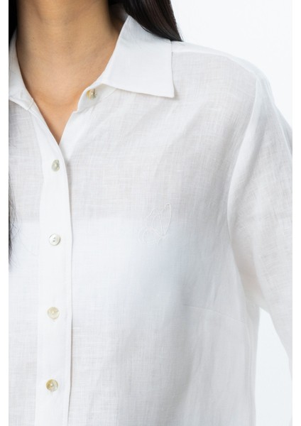 Kelebek Işlemeli Keten Bluz Ekru 03114 modelleri