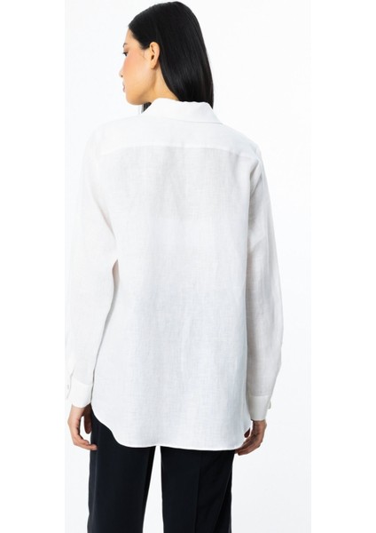 Kelebek Işlemeli Keten Bluz Ekru 03114 fırsatları