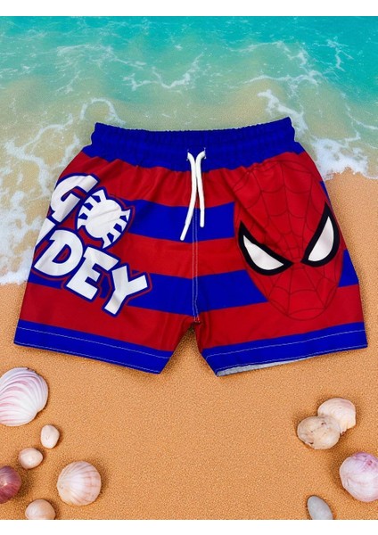 Erkek Çocuk Karakter Baskılı Bağcıklı Içi Ağ Fileli Deniz ve Havuz Şortu