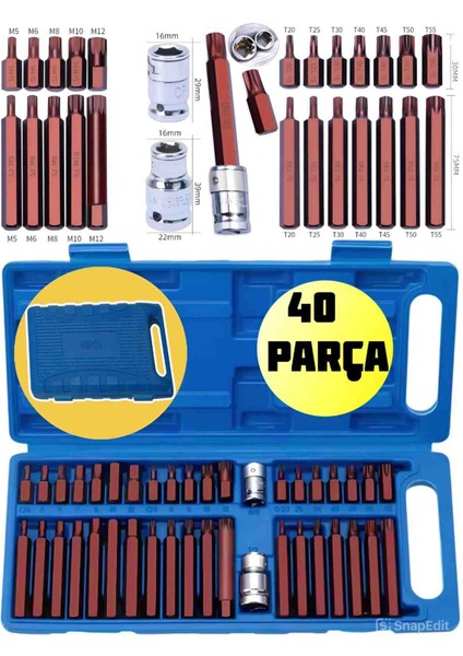 40 Adet Darbeli Lokma Seti Cırcır Matkap Ucu Adaptör Sürücü Shank Spline Yıldız Uzatma Bit Soket