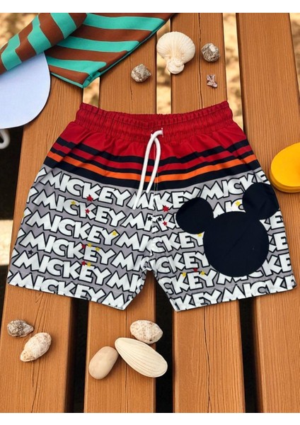Erkek Çocuk Karakter Baskılı Bağcıklı Içi Ağ Fileli Deniz ve Havuz Şortu