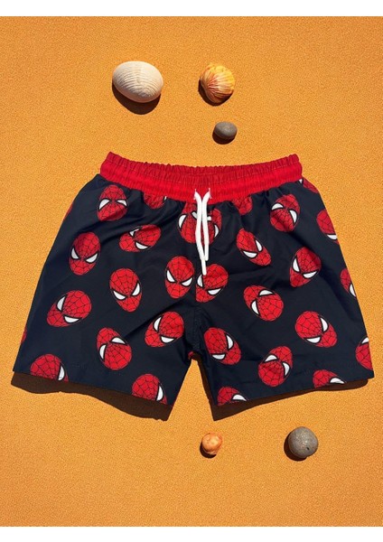 Erkek Çocuk Karakter Baskılı Bağcıklı Içi Ağ Fileli Deniz ve Havuz Şortu