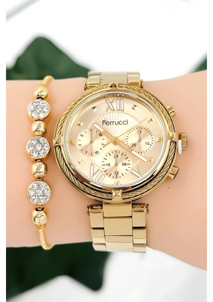 Kadın Kol Saati Çelik Kordon Çelik Kasa Taşlı Bileklik Hediyesi ile Gold ZMFER045 fırsatları