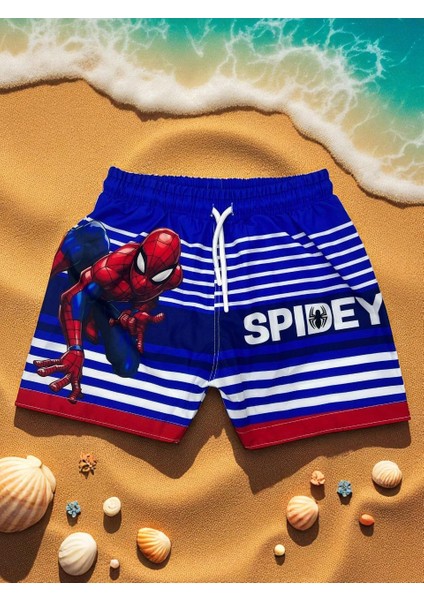 Erkek Çocuk Karakter Baskılı Bağcıklı Içi Ağ Fileli Deniz ve Havuz Şortu