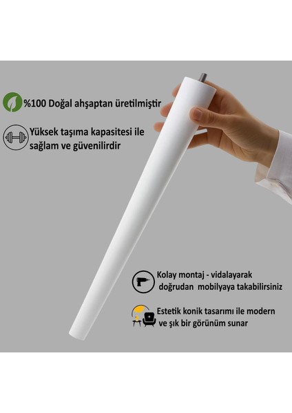3 Adet Ahşap Ayak 35 cm Beyaz M8 Civatalı Bağlantı Aparatlı Mobilya Tabure Sehpa Masa Destek Ayağı modelleri