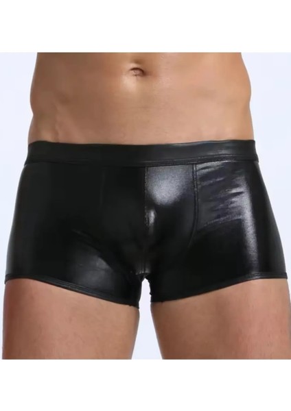 Erkek Siyah Deri Görünümlü Boxer