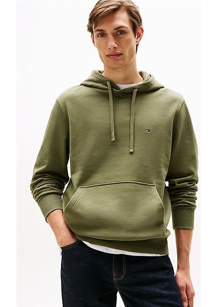 Erkek Essentıal Nakışlı Logo Kapüşonlu Sweatshirt - Yeşil