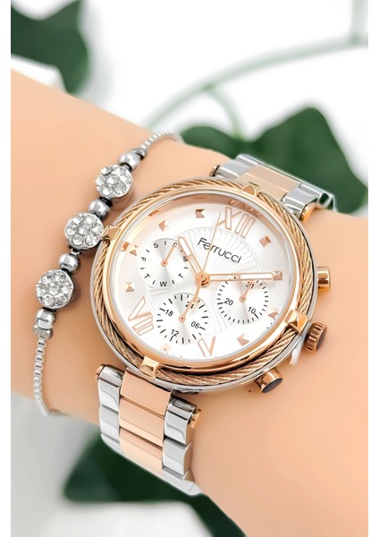 Kadın Kol Saati Çelik Kordon Çelik Kasa Taşlı Bileklik Hediyesi ile Rose-Gümüş ZMFER045 fiyatları