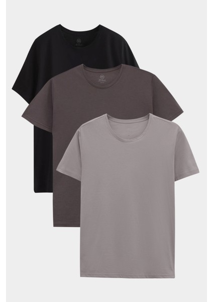 Ds Damat Slim Fit Siyah/antrasit/gri 3'lü T-Shirt 4HC14ORTBN533
