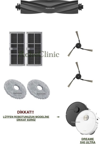 Dreame X40 Ultra L40 Ultra Robot Süpürge Uyumlu Fırça, Hepa Filtre, Mop Seti-7 Parça