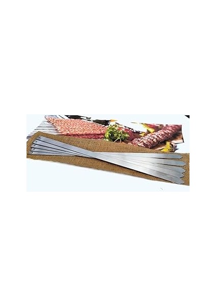 Rotanev 6 Adet Profosyonel Paslanmaz Metal Kıyma Şiş (Adana-Urfa-Antep Kebap Şişi)