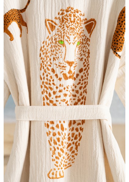 Organik %100 Pamuk Kimono Yaka Sabalık Bornoz Plaj Elbisesi - Leopar - S/m fiyatları