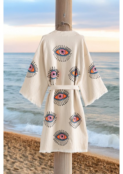 Organik %100 Pamuk Kimono Yaka Sabalık Bornoz Plaj Elbisesi - Göz - L/xl fiyatları