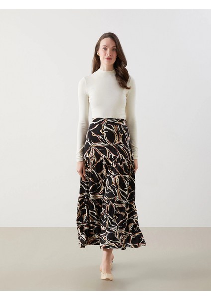 Lcw Grace Siyah Beli Lastikli Desenli Kadın Etek