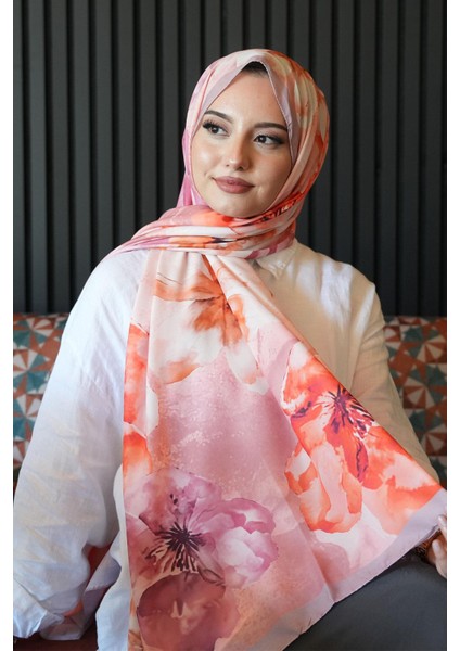 Manolya Çiçek Desen Nar Çiçeği Soft Pamuk Şal