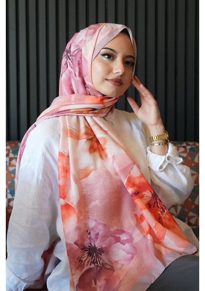 Manolya Çiçek Desen Nar Çiçeği Soft Pamuk Şal fiyatları