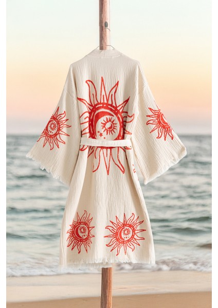 Organik %100 Pamuk Kimono Yaka Sabalık Bornoz Plaj Elbisesi - Heliona V1 - S/m fiyatları