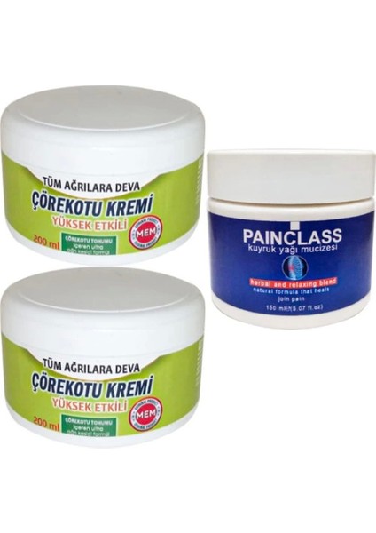 2 Adet Çörek Otu Kremi Büyük Xlboy 200 ml Green + 150 ml Kuyruk Yağı Kremi Painclass Masaj Seti