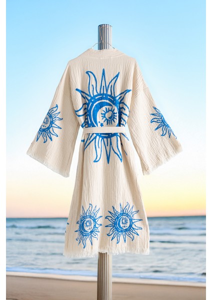 Organik %100 Pamuk Kimono Yaka Sabalık Bornoz Plaj Elbisesi - Heliona V2 - L/xl fiyatları