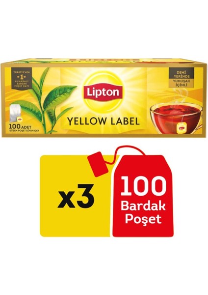 Yellow Label Bardak Poşet Çay 100'LÜ 3 Paket 300 Adet