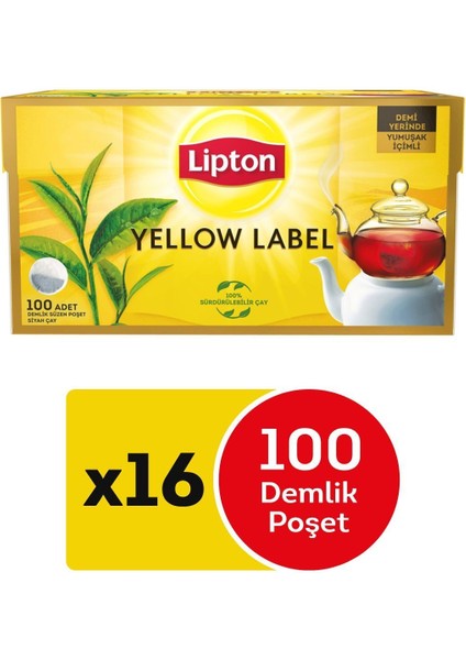 Yellow Label Demlik Poşet Çay 100'LÜ 1 Koli (16 Lı)