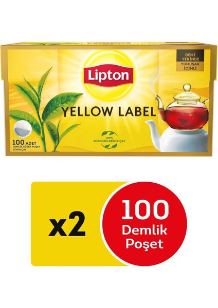 Yellow Label Demlik Poşet Çay 100'lü 320 Gr x 2 Adet