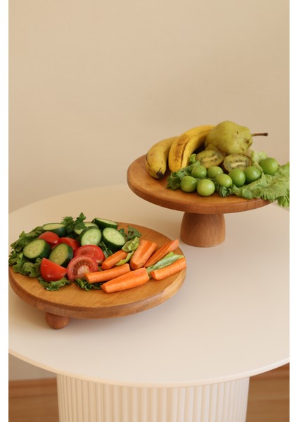 Justwood 2 Li Risus&Lucca Top Ayaklı 29 Cm Ve 29 Ahşap Yuvarlak Pasta Sunum Servis Tabağı Seti modelleri