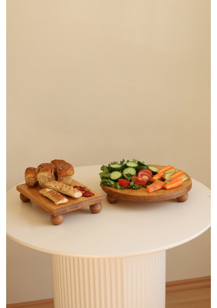 Justwood 2 Li Risus Top Ayaklı 29 Cm Ve 17x25 Cm Ahşap Dikdörtgen Pasta Sunum Servis Tabağı Seti fiyatları