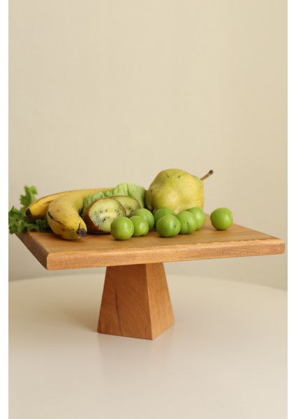 Piramit 30 X 30 Cm Ahşap 12 Cm Ayaklı Yuvarlak Pasta Sunum Servis Tabağı