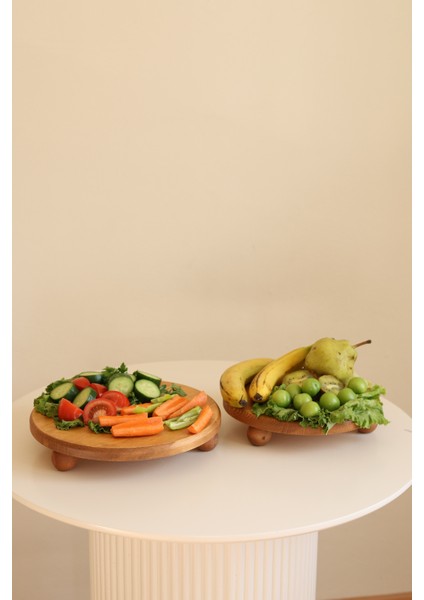 Justwood 2 Li Risustop Ayaklı 25 Cm Ve 29 Cm Ahşap Yuvarlak Pasta Sunum Servis Tabağı Seti fiyatları