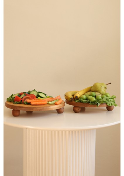 Justwood 2 Li Risustop Ayaklı 25 Cm Ve 29 Cm Ahşap Yuvarlak Pasta Sunum Servis Tabağı Seti modelleri