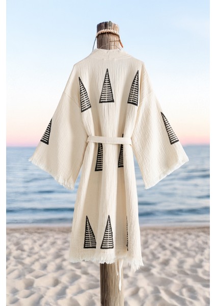 Organik %100 Pamuk Kimono Yaka Sabalık Bornoz Plaj Elbisesi - Piramit - L/xl fiyatları