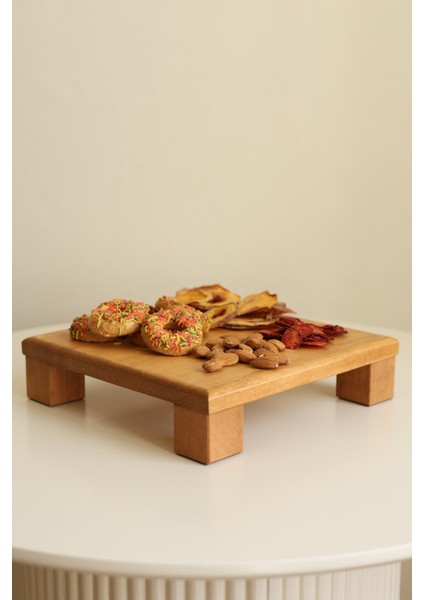 Justwood Tityos Küp Ayaklı 25X25 cm Ahşap Kare Pasta Sunum Servis Tabağı
