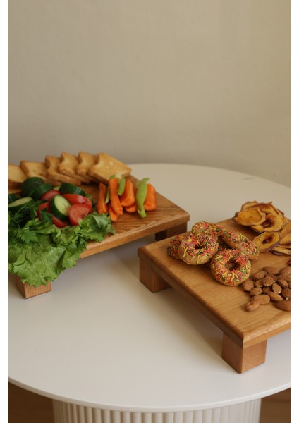 2 Li Tityos Küp Ayaklı 25X25 cm ve 30X30 cm Ahşap Kare Pasta Sunum Servis Tabağı fiyatları