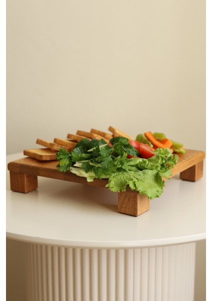 Tityos Küp Ayaklı 30X30 cm Ahşap Kare Pasta Sunum Servis Tabağı
