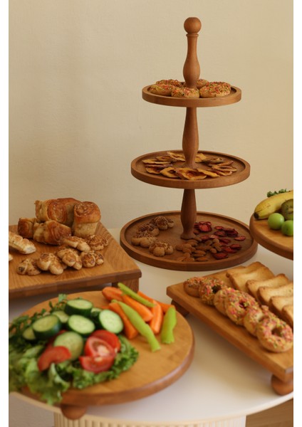 5li 3 Katlı Kek Standı, 29 cm Pastalık, 29 cm Risus, 17 x 30 Rısus,30 x 30 Tityos Ahşap Çeyiz Seti fiyatları