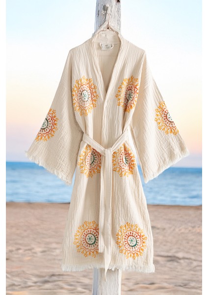 Organik %100 Pamuk Kimono Yaka Sabalık Bornoz Plaj Elbisesi - Lemura - L/xl