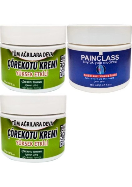 2 Li Adet Çörek Otu Kremi Orta Boy 100 ml Krem + Painclass 150 ml Kuıyruk Yağı Kremi Masaj Seti