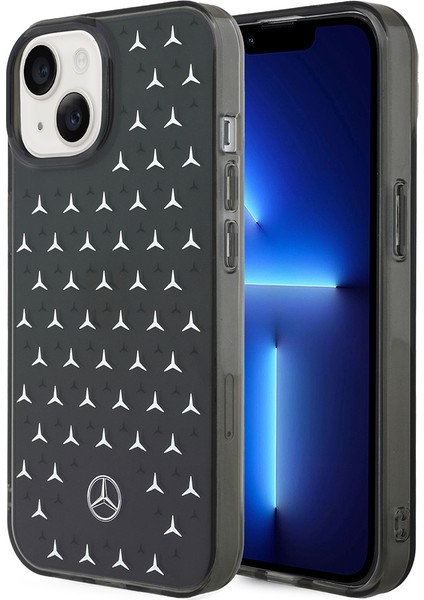 iPhone 15 Uyumlu Kılıf Mercedes Benz Çift Katmanlı Yıldız Desenli Dizayn Kapak Siyah - Gümüş