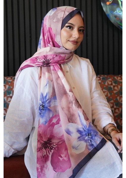 Manolya Çiçek Desen Lacivert Soft Pamuk Şal fiyatları